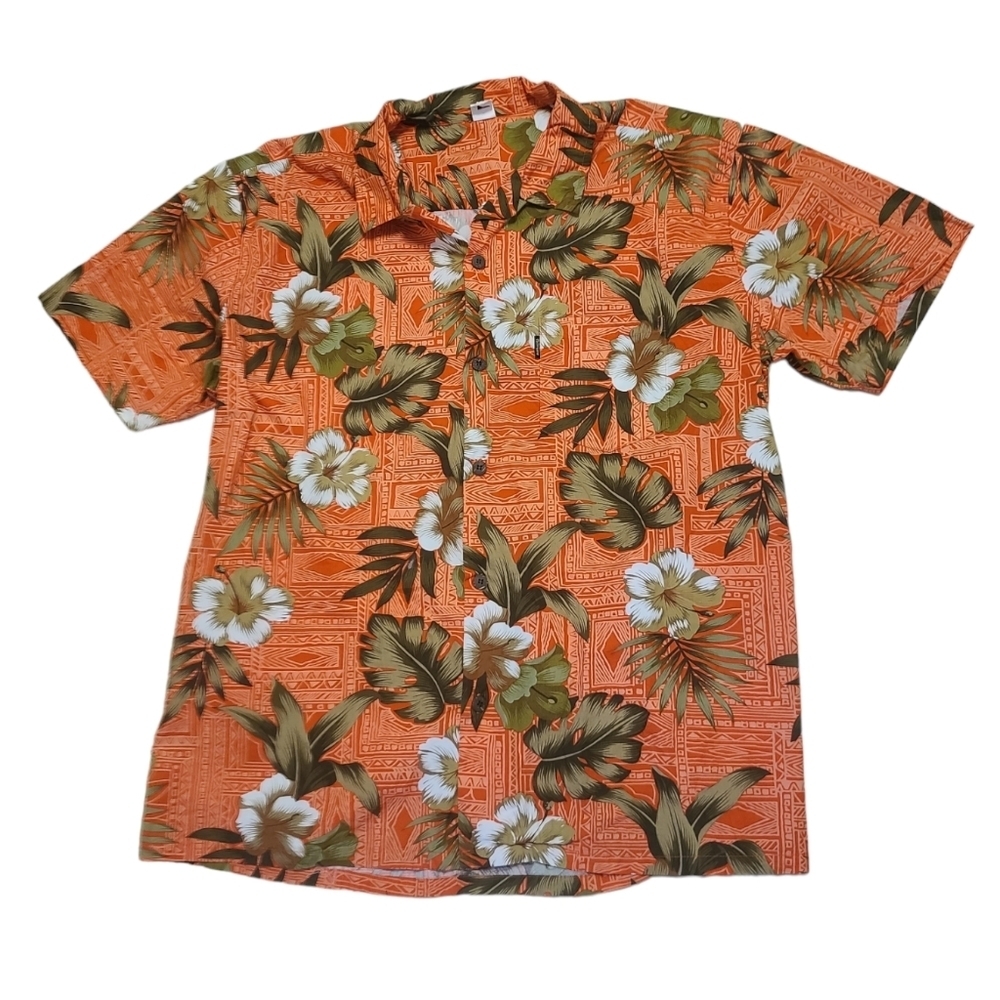 Rust orange white flowers Hawaiian shirt size 2XL